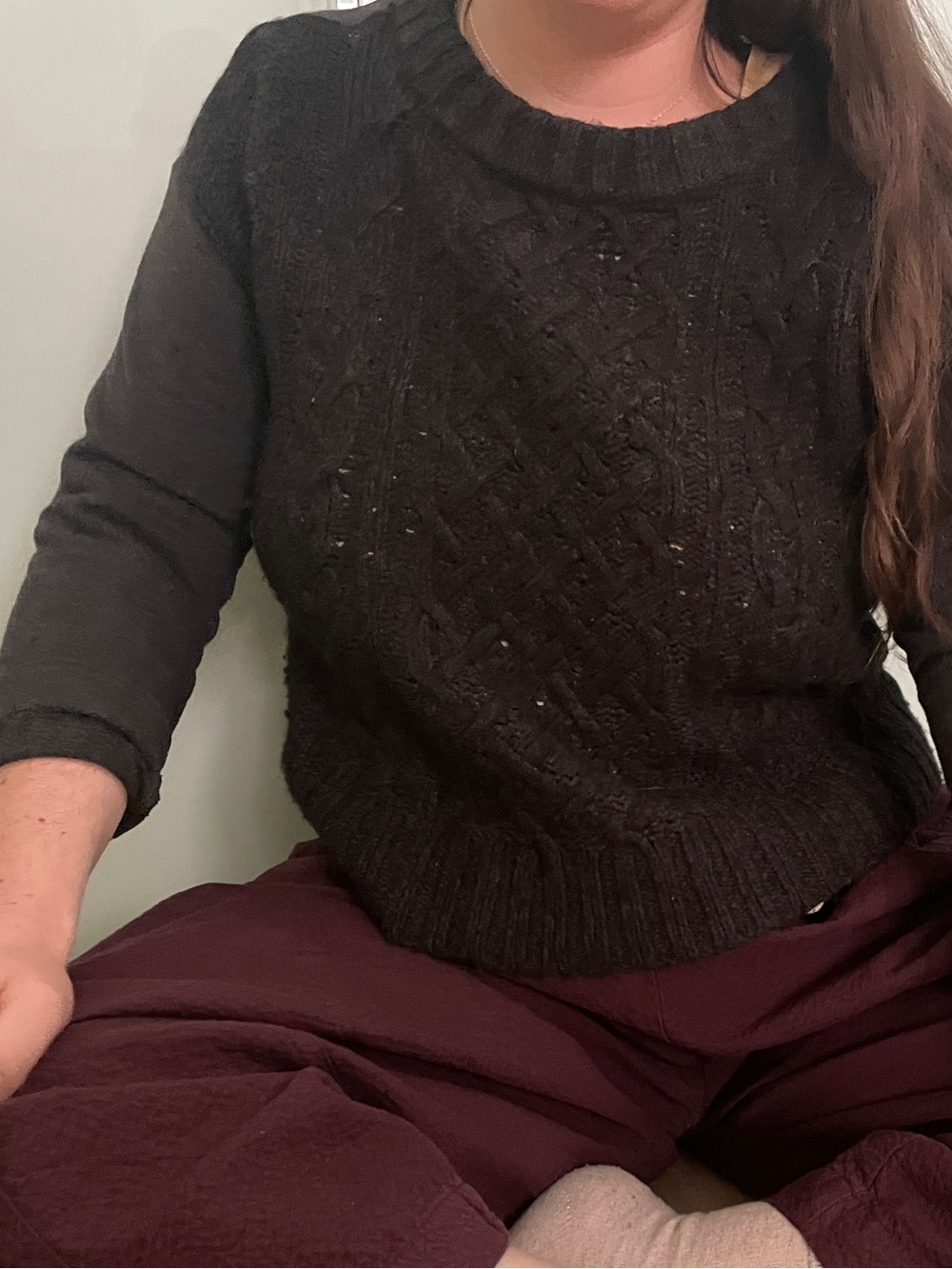 LOFT Charcoal Cable Crewneck Sweater
